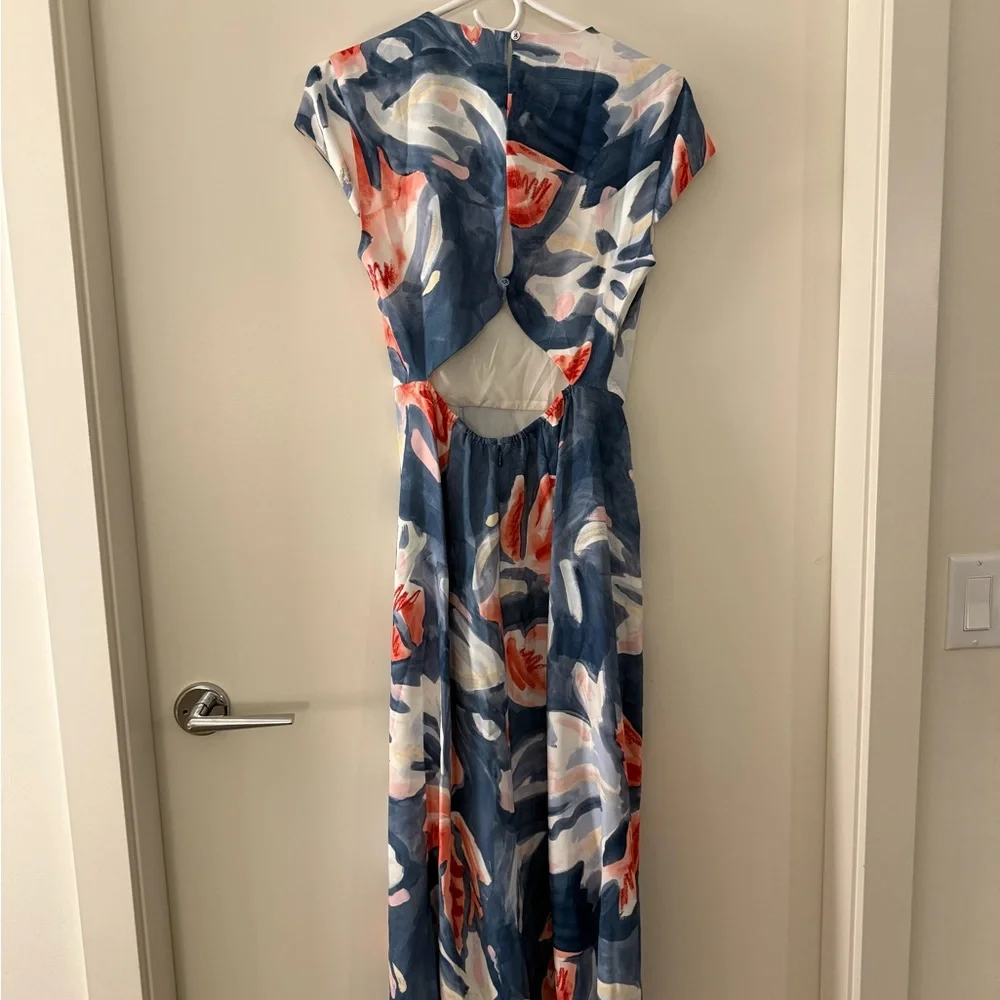 Aritzia Blue and Pink Floral Midi Dress - Picture 3 of 5